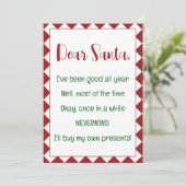 親愛なサンタさん、私自身でプレゼントを買います 面白いクリスマス カード (スタンド正面)