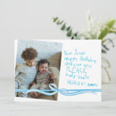 "親愛イエス"ブルークレヨンのノート写真クリスマスカード (スタンド正面)