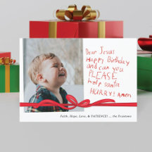 "親愛イエス"赤いクレヨンのノート写真クリスマスカード