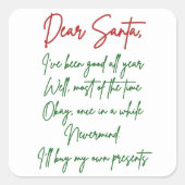 親愛サンタ自分の買物のクリスマスおもしろい スクエアシール (正面)