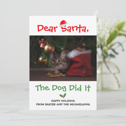 親愛サンタ、犬がペットの写真をおもしろい撮った シーズンカード (スタンド正面)