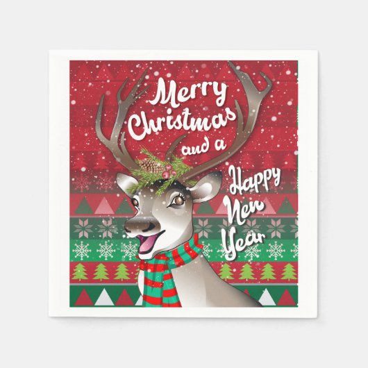 親愛トナカイ – Merry Christmas and happy NewYear スタンダードカクテルナプキン (正面)