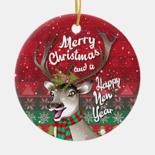 親愛トナカイ – Merry Christmas and happy NewYear セラミックオーナメント (正面)