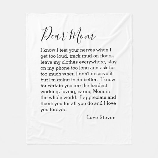 親愛子どものお母さ10代のんラブレターパーソナライズされた  フリースブランケット (正面)