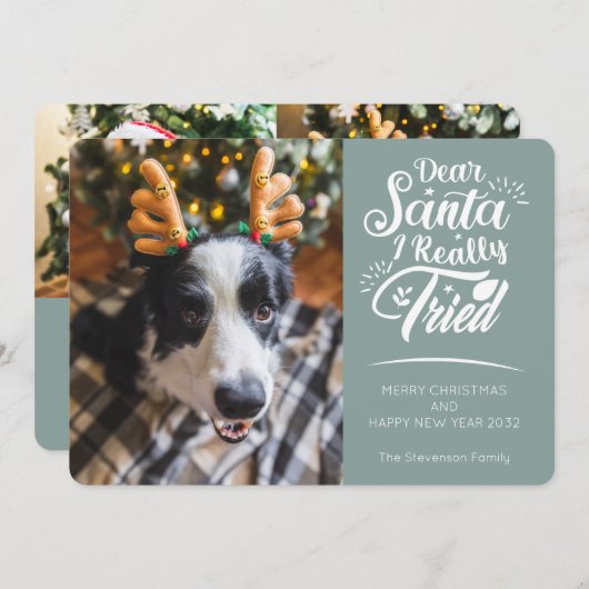 親愛Santa私は犬の写真おもしろいクリスマスを試した シーズンカード (正面/裏面)