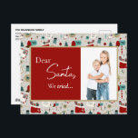 親愛Santa Cute kids photo Nice list おもしろい シーズンポストカード<br><div class="desc">共有の休日応援と少しユーモア親愛このサンタカワイキッズフォトホリおもしろいデーハガキは、あなたの子供の写真と「サ親愛タ」のテーマを特集してよくはしゃぐい。葉書には、私の手で描いた休日のメールボックスのパターン、サンタへの手紙、贈り物、北極のポストとフェスティバルのイラスト、休日のおもしろいの感覚をもたらす。おカスタマイズ家族や子供の写真とスマイルを持って確実にパーソナライズされたtouchのためのメッセージと。このクリスマスに暖かく心の軽い挨拶を送るのに最適！赤アクセント</div>
