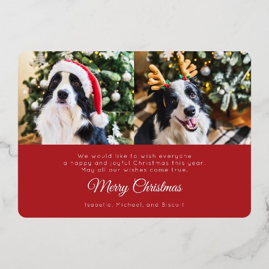 親愛Santa I犬の3枚の写真を試したおもしろいクリスマス 箔シーズンカード (裏面)