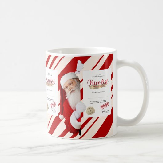 親愛Santa Niceリスト証明書赤キャンディストライプ コーヒーマグカップ (右)