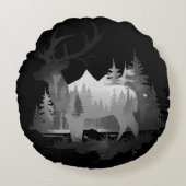 親愛Stagカナダ黒と白フェード ラウンドクッション (正面)