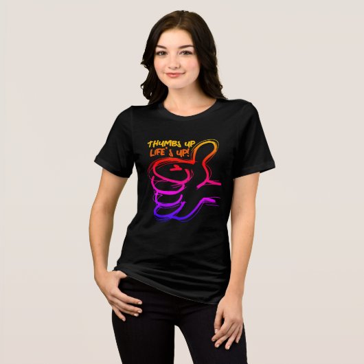 親指が上がって人生が上がってる!-レトロアート トライブレンドTシャツ (正面全面)