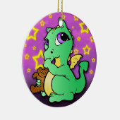 親指のオーナメント-緑--を吸うベビーのドラゴン セラミックオーナメント (右)