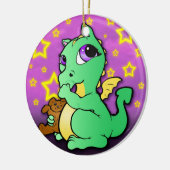親指のオーナメント-緑--を吸うベビーのドラゴン セラミックオーナメント (左)