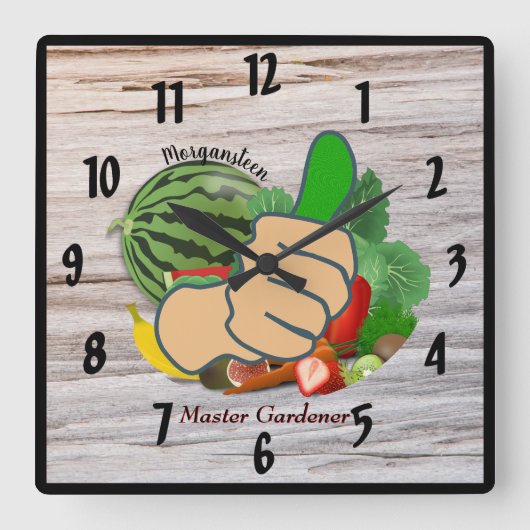 親指の庭師パーソナライズされたを表示 スクエア壁時計 (正面)