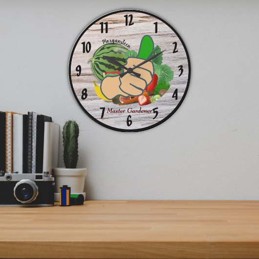 親指の庭師パーソナライズされたを表示 ラージ壁時計