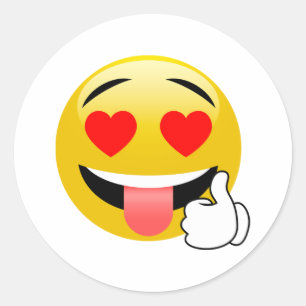 親指はハートの目のEmojiのステッカーを持ち上げます ラウンドシール