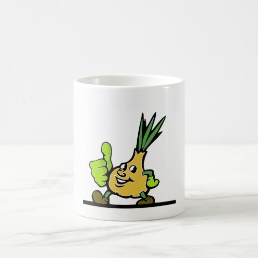 親指を上げた玉ねぎ コーヒーマグカップ (中央)