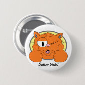 親指を上げる口ひげ猫ウィンキング漫画の猫 缶バッジ (正面&裏面)