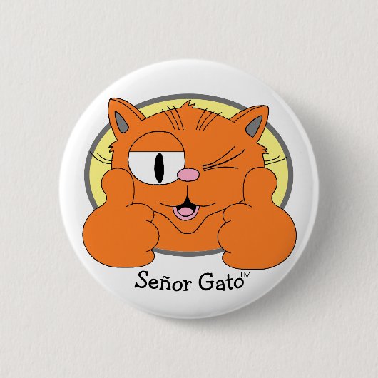 親指を立てたヒゲ猫がウインクするキャラクター猫 缶バッジ (正面)