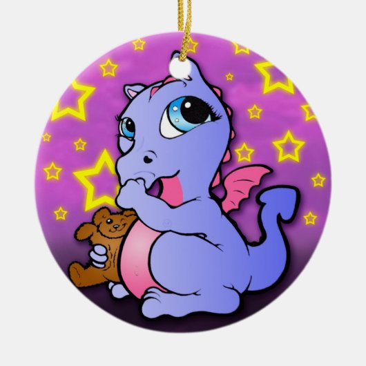 親指-紫色--を吸うベビーのドラゴン セラミックオーナメント (正面)