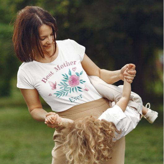親最高のかわいい水彩花模様 Tシャツ