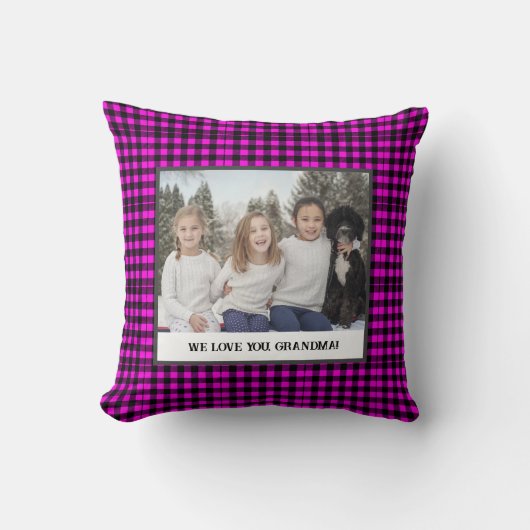親素朴孫のピンクのタータンチェック写真 クッション (正面)