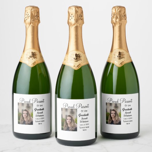 親誇りを持った卒業生の写真名クラス年を追加 スパークリングワインラベル (ボトル)
