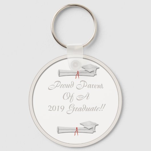 親誇りを持った2019白の卒業キーチェーン キーホルダー (正面)