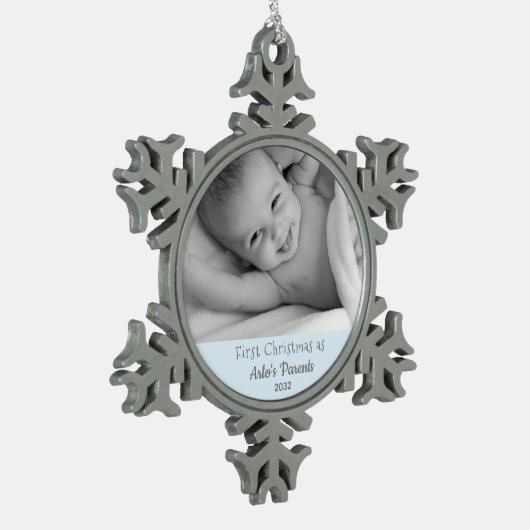 親1stクリスマス男の赤ちゃん息子の名前の写真 スノーフレークピューターオーナメント (左)
