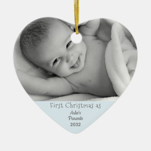 親1stクリスマス男の赤ちゃん息子の名前の写真 セラミックオーナメント (正面)