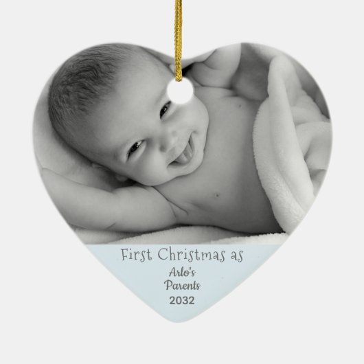 親1stクリスマス男の赤ちゃん息子の名前の写真 セラミックオーナメント (裏面)