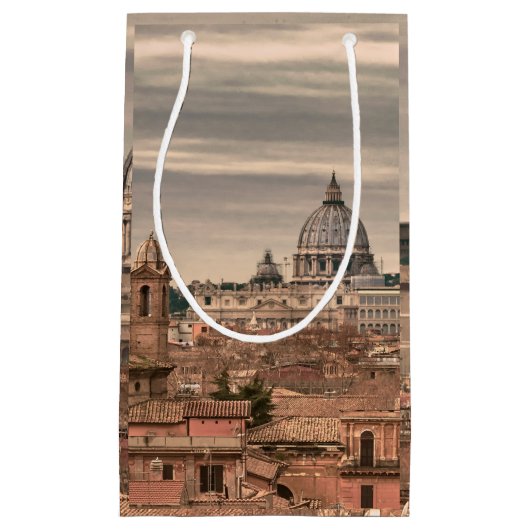 観光しているMonte Pincioからのローマの空中写真 スモールペーパーバッグ (正面)