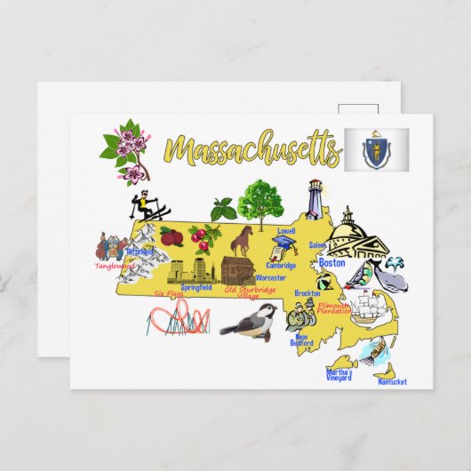 観光客の地図マサチューセッツ州 ポストカード (正面/裏面)
