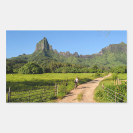 観光客サイクリングのMoorea長方形ステッカー 長方形シール