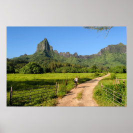 観光客サイクリングオン熱帯モーレアのポスター ポスター