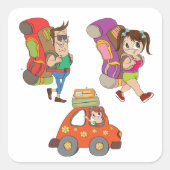 観光客バックパック旅行スクエアステッカー スクエアシール (正面)