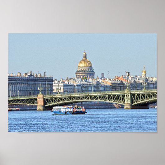 観光客ボート，ネバ川，サンクトペテルブルク，ロシア ポスター (正面)