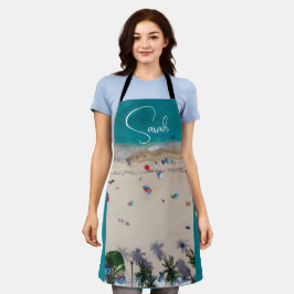 観光客日光浴フォト海モノグラム名 エプロン