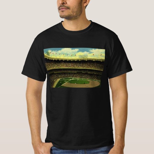 観客で賑わうヴィンテージ スポーツ野球スタジアム Tシャツ (正面)