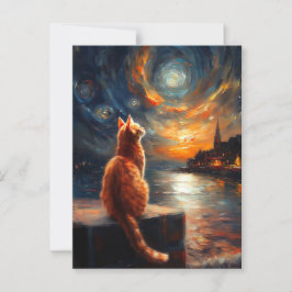 観想的な生姜の猫 | 星空 ポストカード