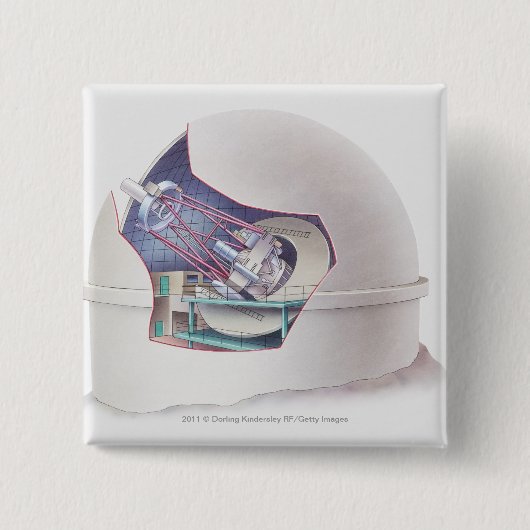 観測所の中の望遠鏡の横断面 缶バッジ (正面)