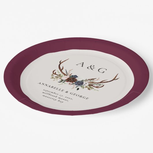 観葉フローラ素朴と鹿の結婚式のデコー ペーパープレート (アングル)