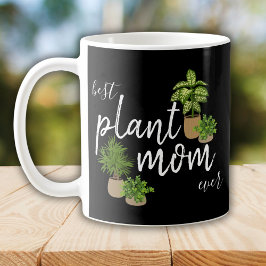 観葉植物に囲まれたプラントマム ブラックボタニカル コーヒーマグカップ