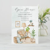 観葉植物のある温かい家のインテリア オープンハウス 招待状 (スタンド正面)
