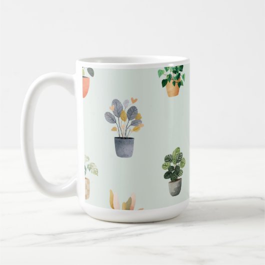 観葉植物のボタニカル柄デザイン コーヒーマグカップ (左)