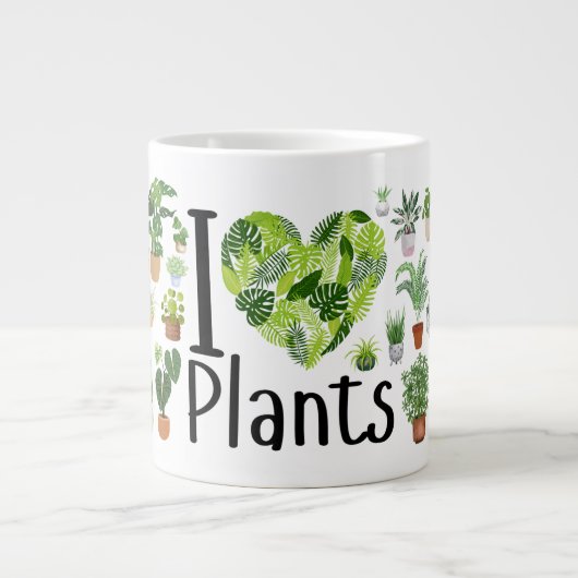 観葉植物を愛するハートの特大マグカップ ジャンボコーヒーマグカップ (正面)