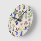 観葉植物サボテン多肉柄赤面ピンク ラウンド壁時計 (傾斜)