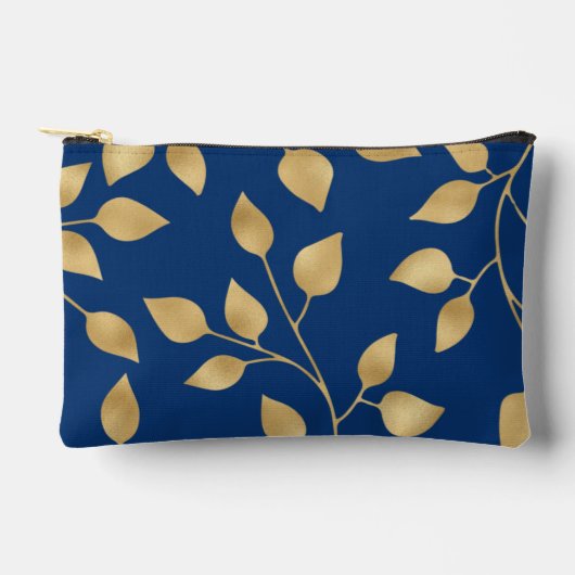 観葉用デザインフェイク金ゴールド葉パターン アクセサリーポーチ (正面)