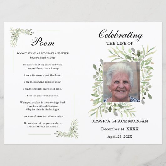 観葉葬儀プログラムテンプレート (正面)