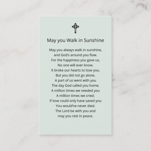 観葉葬記念祈りの言葉写真カード 名刺 (裏面)