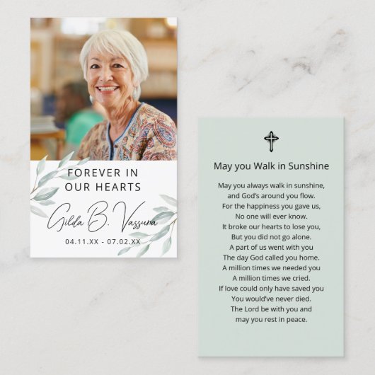 観葉葬記念祈りの言葉写真カード 名刺 (正面/裏面)